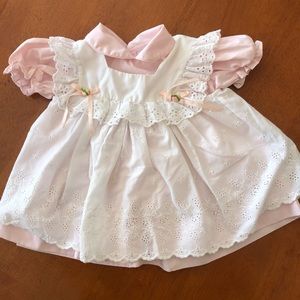 Vintage pink dress with white pinafore. Size 18 months